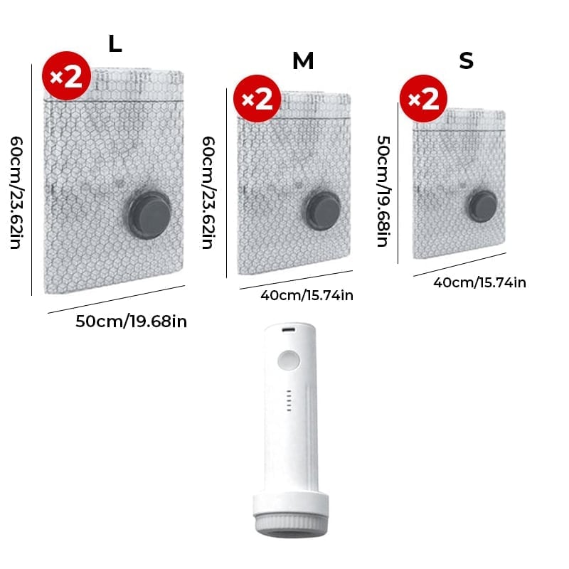 Cordless Travel Vacuum Bag Set - 7 Mil Black Compression Bags-6pcs(2S+2M+2L)+ Flashlight Electric Air Pump